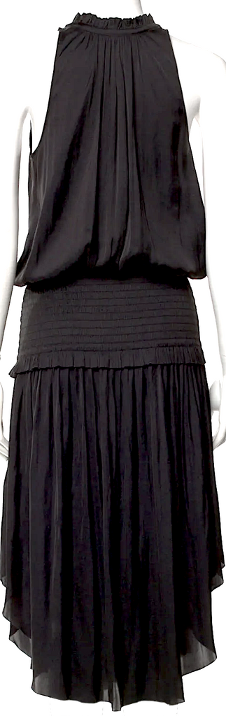Ulla Johnson Black PolyTech Fabric V-Neck Long Dress