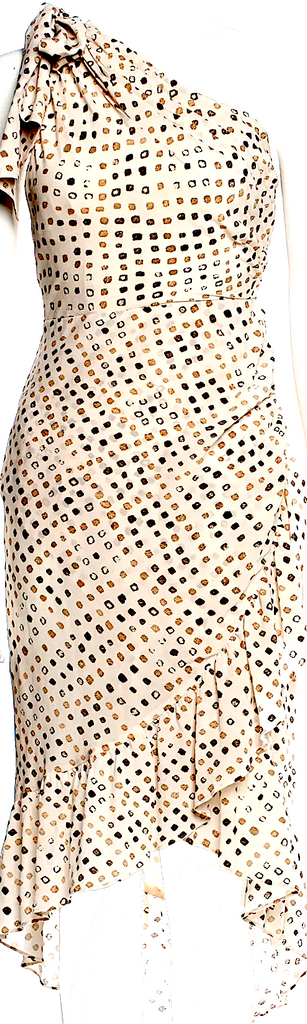 ULLA JOHNSON NY. Neutral Silk Color Pleated & Ruffle Accent Long Dress