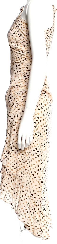 ULLA JOHNSON NY. Neutral Silk Color Pleated & Ruffle Accent Long Dress