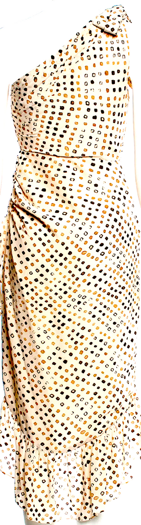 ULLA JOHNSON NY. Neutral Silk Color Pleated & Ruffle Accent Long Dress