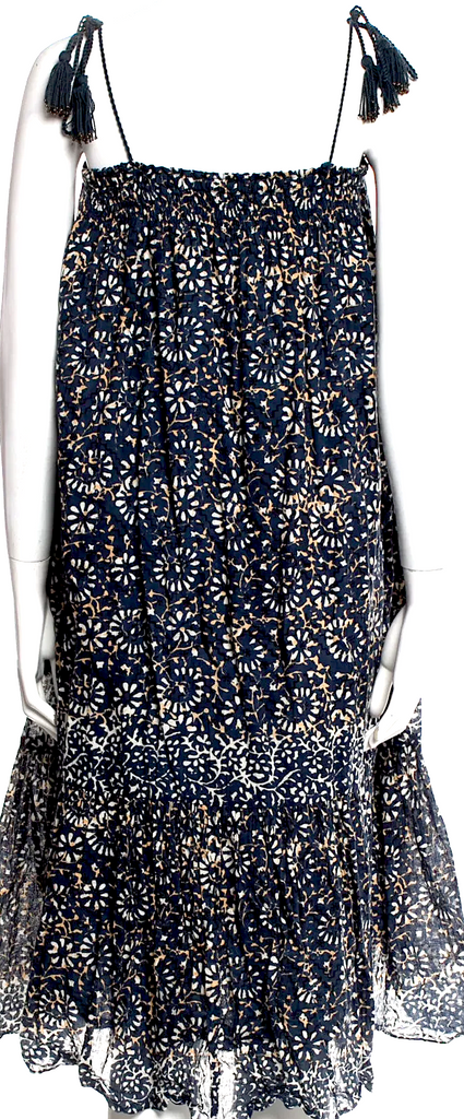 Ulla Johnson Blue Cotton Floral Print Knee-Length Dress