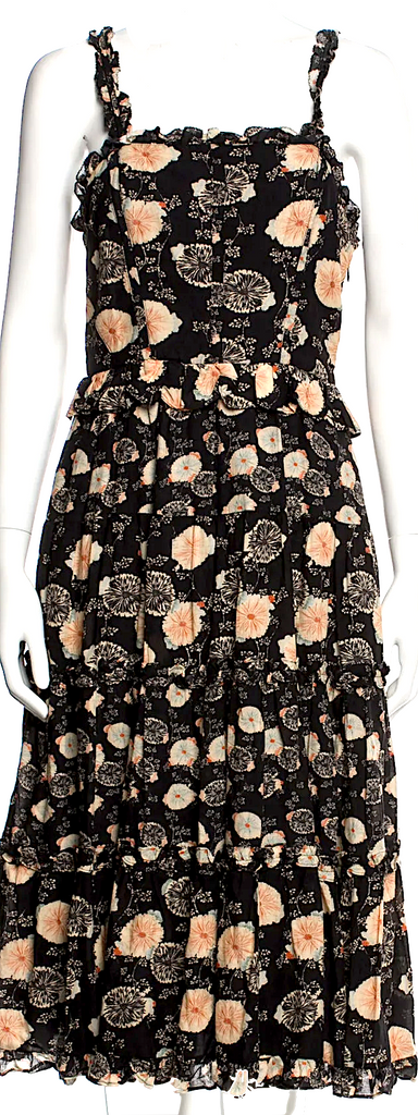 Ulla Johnson NY Cotton Blend Floral Print Ruffle/Pleats Embellishment Midi Length Dress