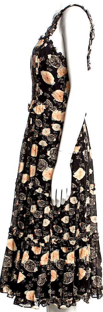 Ulla Johnson NY Cotton Blend Floral Print Ruffle/Pleats Embellishment Midi Length Dress