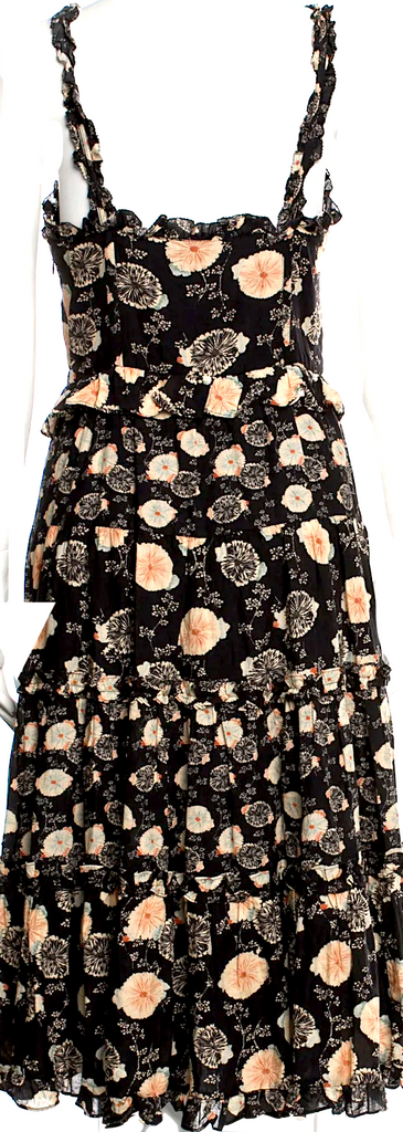 Ulla Johnson NY Cotton Blend Floral Print Ruffle/Pleats Embellishment Midi Length Dress