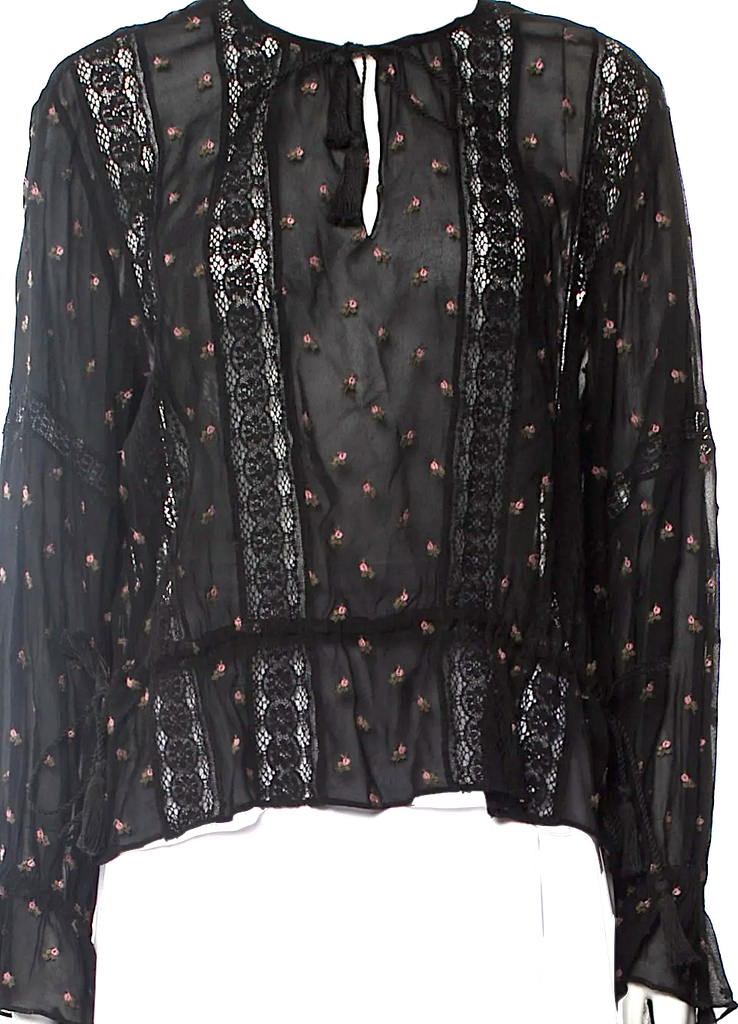 Ulla Johnson Black Viscose Lace Pattern Crew Neck Blouse
