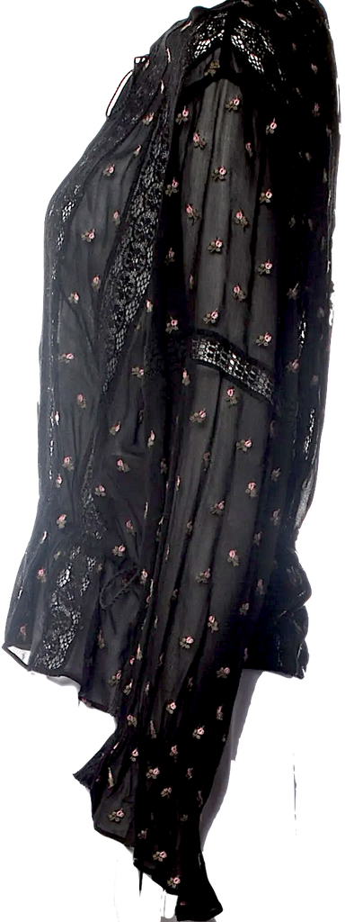 Ulla Johnson Black Viscose Lace Pattern Crew Neck Blouse