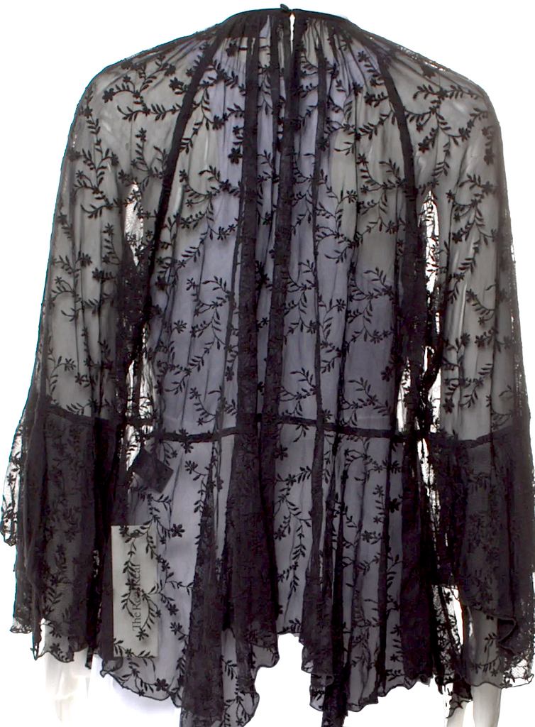 United Arrows JAPAN. Black Cotton/Nylon Floral Print Crew Neck Blouse