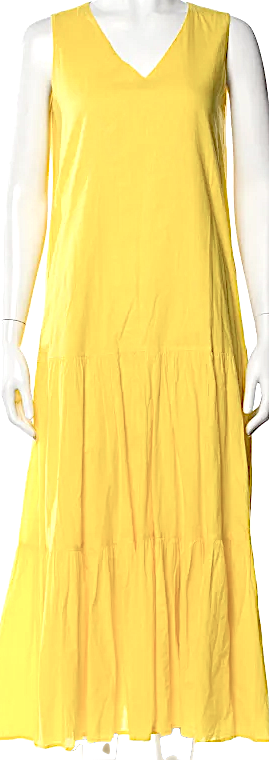 United Arrows Japan. Sunflower Yellow Cotton Blend V-Neck Long Dress