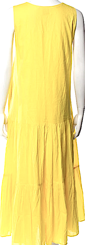 United Arrows Japan. Sunflower Yellow Cotton Blend V-Neck Long Dress