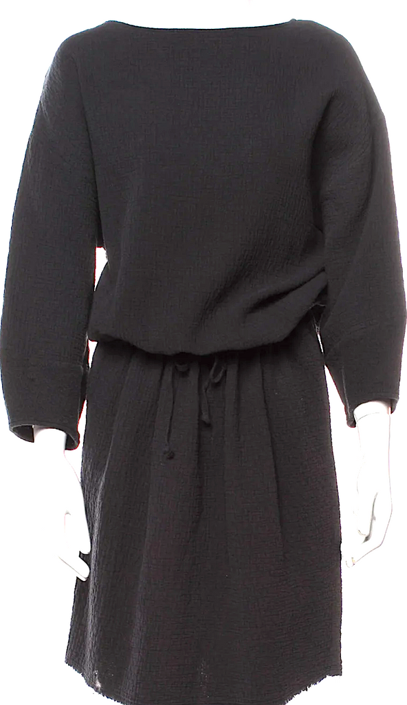 Black Crane. Black 100% Cotton Midi Length Dress