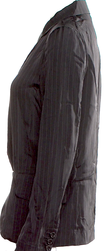 Comme des Garçons Japan. Black Pinstripe Cupro Vintage Long Sleeve Button-Up Blazer/Top