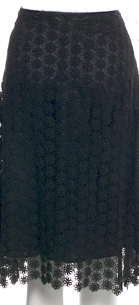 MAXMARA ITALY. SPORTMAX. Black Crochet Cupro Lace Pattern Knee-Length Skirt