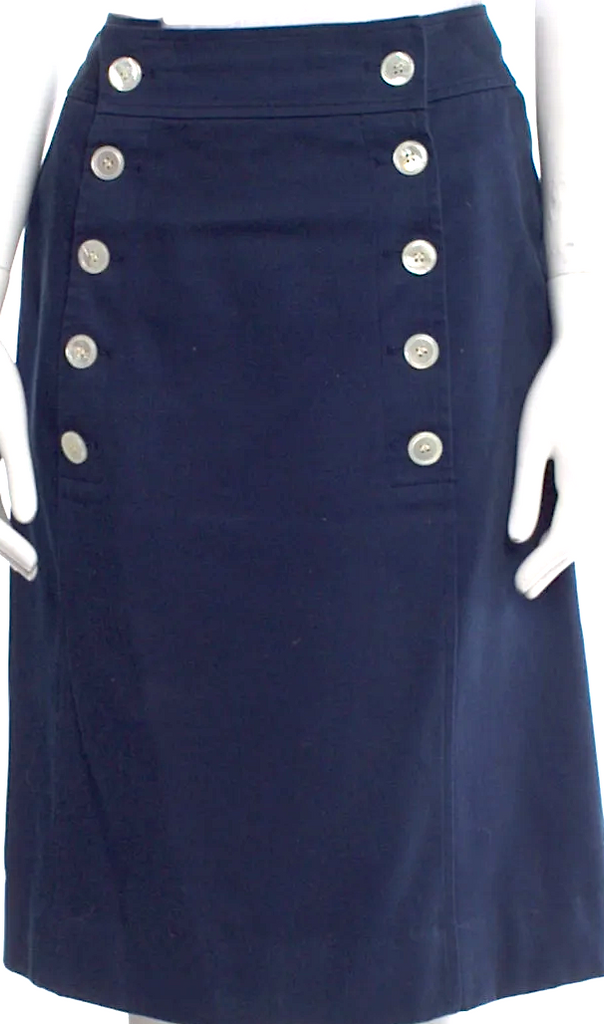 Yves Saint Laurent Paris. Rive Gauche 1980s Vintage Dark Blue Cotton Knee-Length Skirt