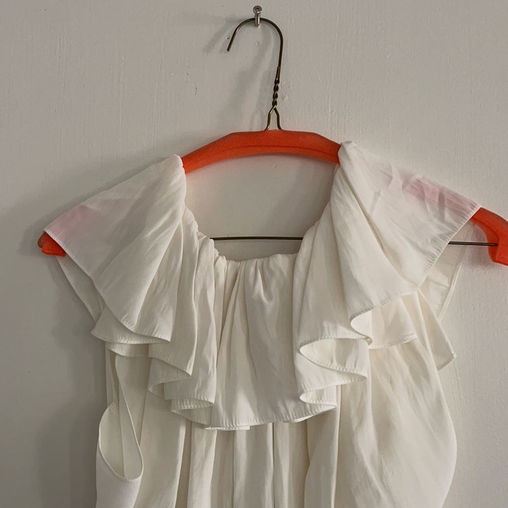 LANVIN Paris Cream Sleeveless Tunic/Dress. Layered Ruffle Front w Tassles