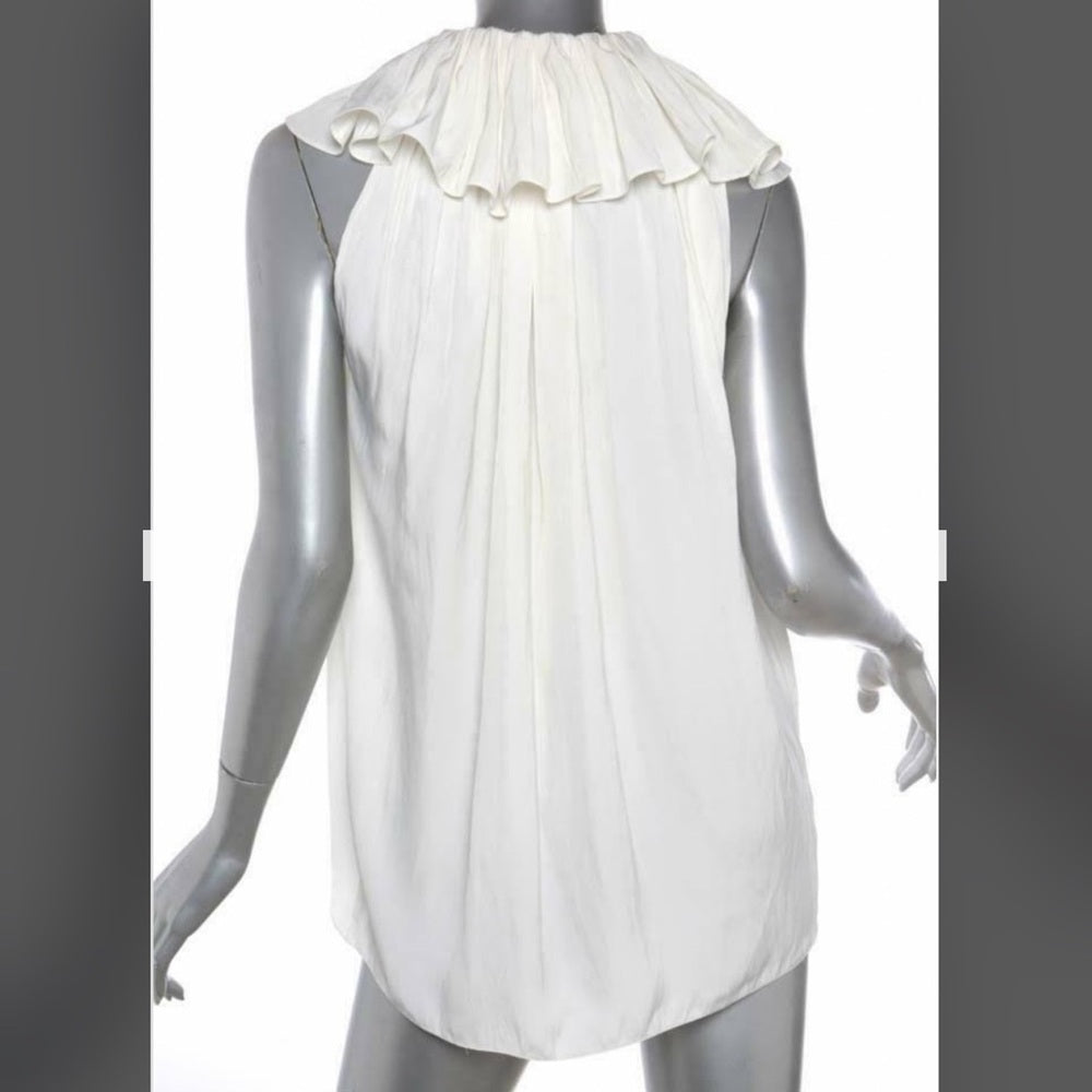 LANVIN Paris Cream Sleeveless Tunic/Dress. Layered Ruffle Front w Tassles