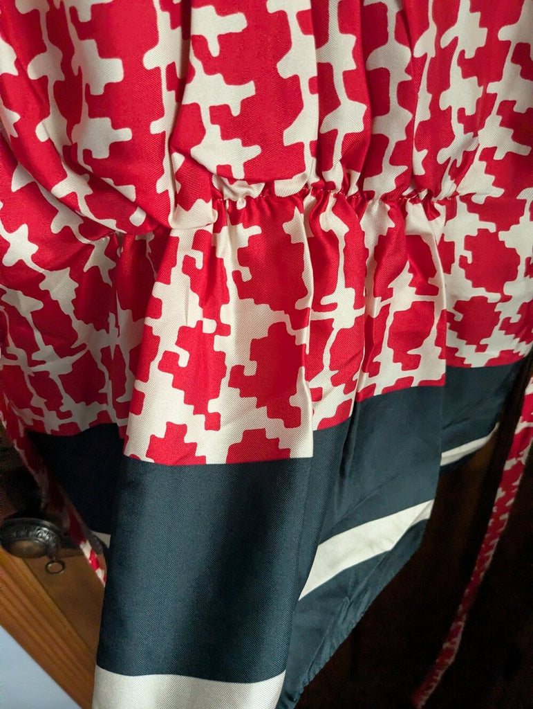 Marni Italy. Red and White Silk Sleeveless Blouse with Black Hem