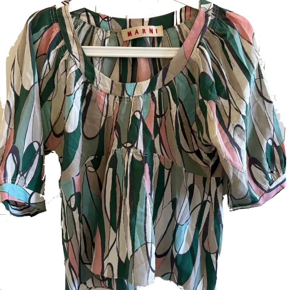 Marni ITALY. Multi-Color Abstract Graphic Print Top 3/4 sleeve