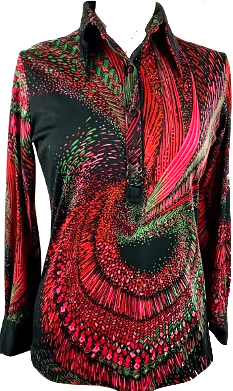 1970s Lanvin Psychedelics Polyester Long Sleeve Top