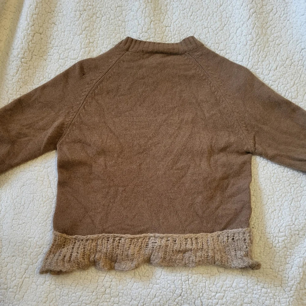 Comme Des Garcons Japan. Brown 100% Wool Ruffle Hem Sweater