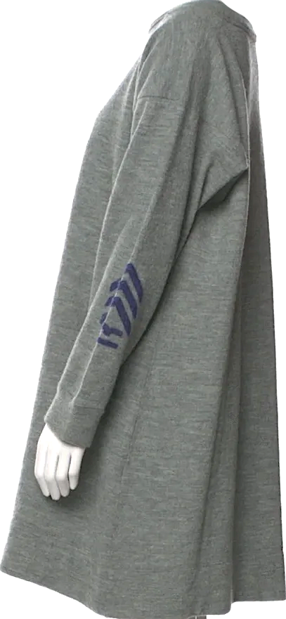 45RPM 45R. JAPAN. Grey knit Sweater Dress with Blue Stripes Accent