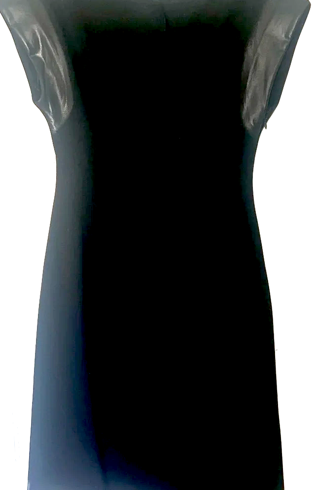 Prada ITALY. Black Midi Dress with Leather Detail
