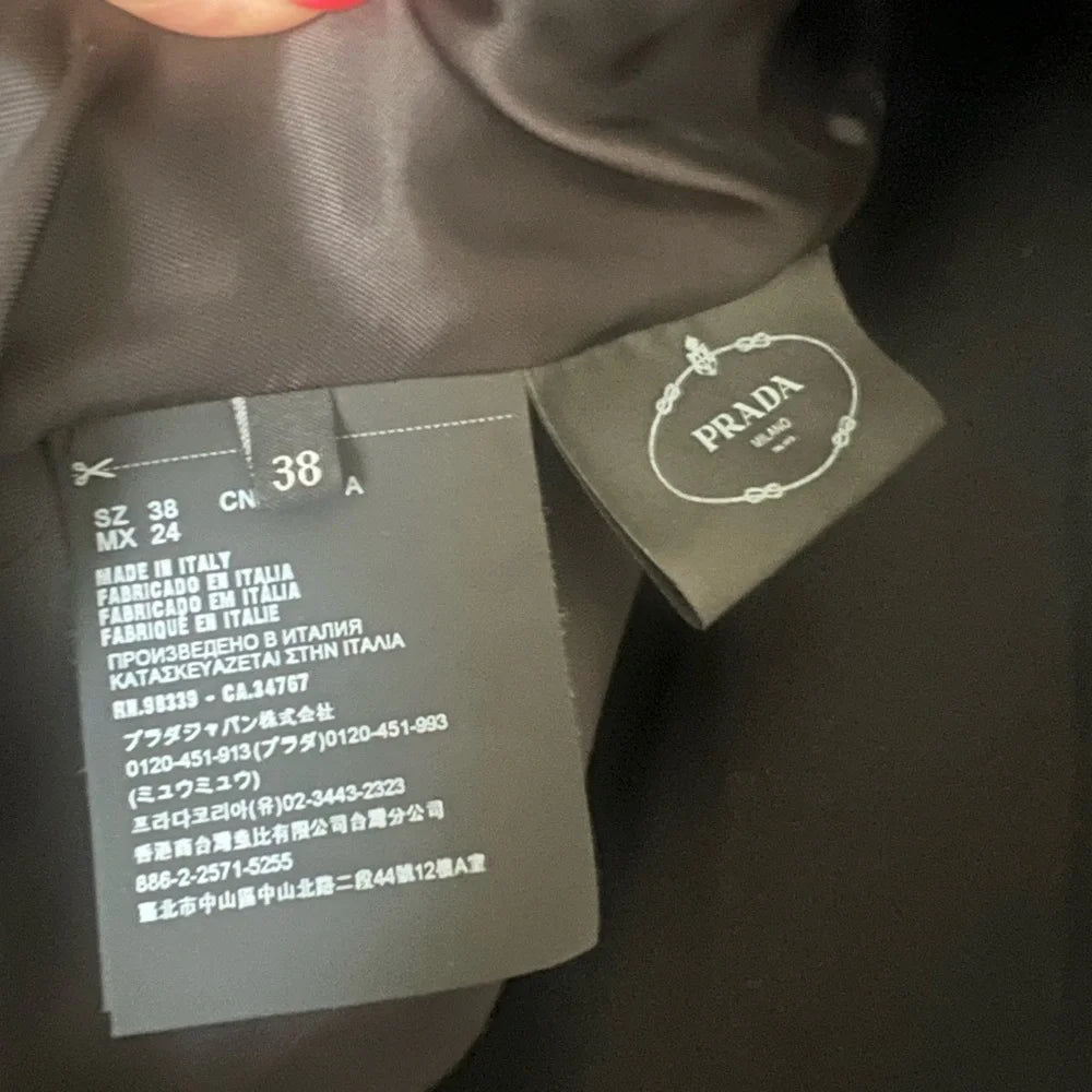 Prada ITALY. Black Midi Dress with Leather Detail