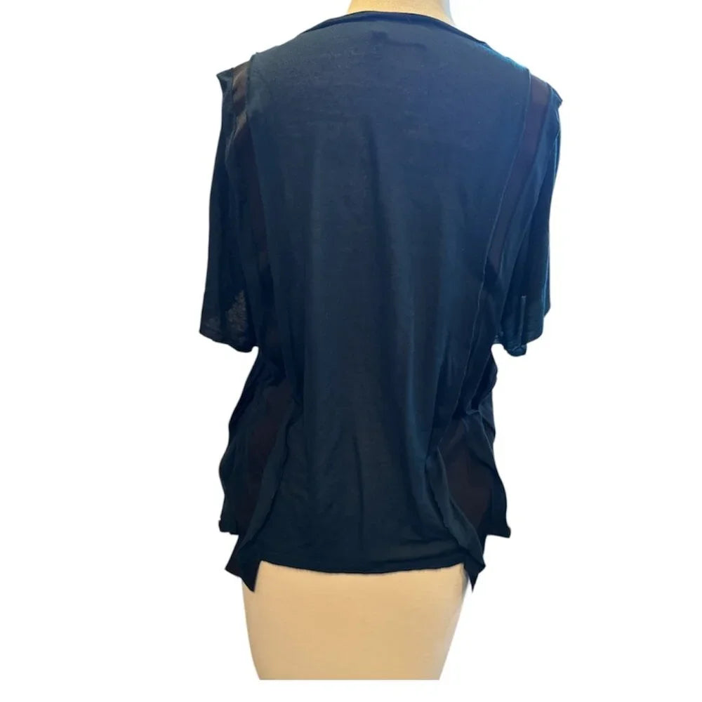 Lanvin Paris. Blue with Black & Gold Grommet Accents Short Sleeve Shirt