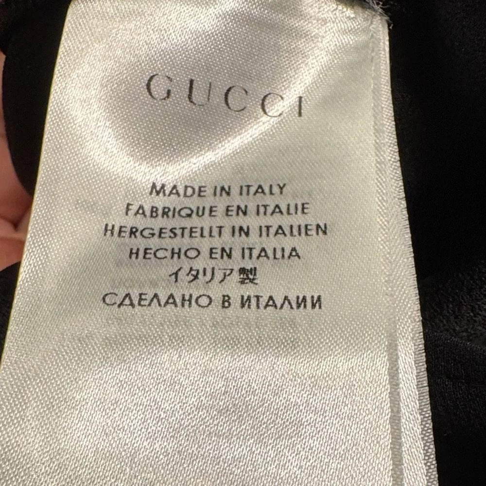 Gucci Italy. Black Coat/Blouse with Leather Trim Detail Accents