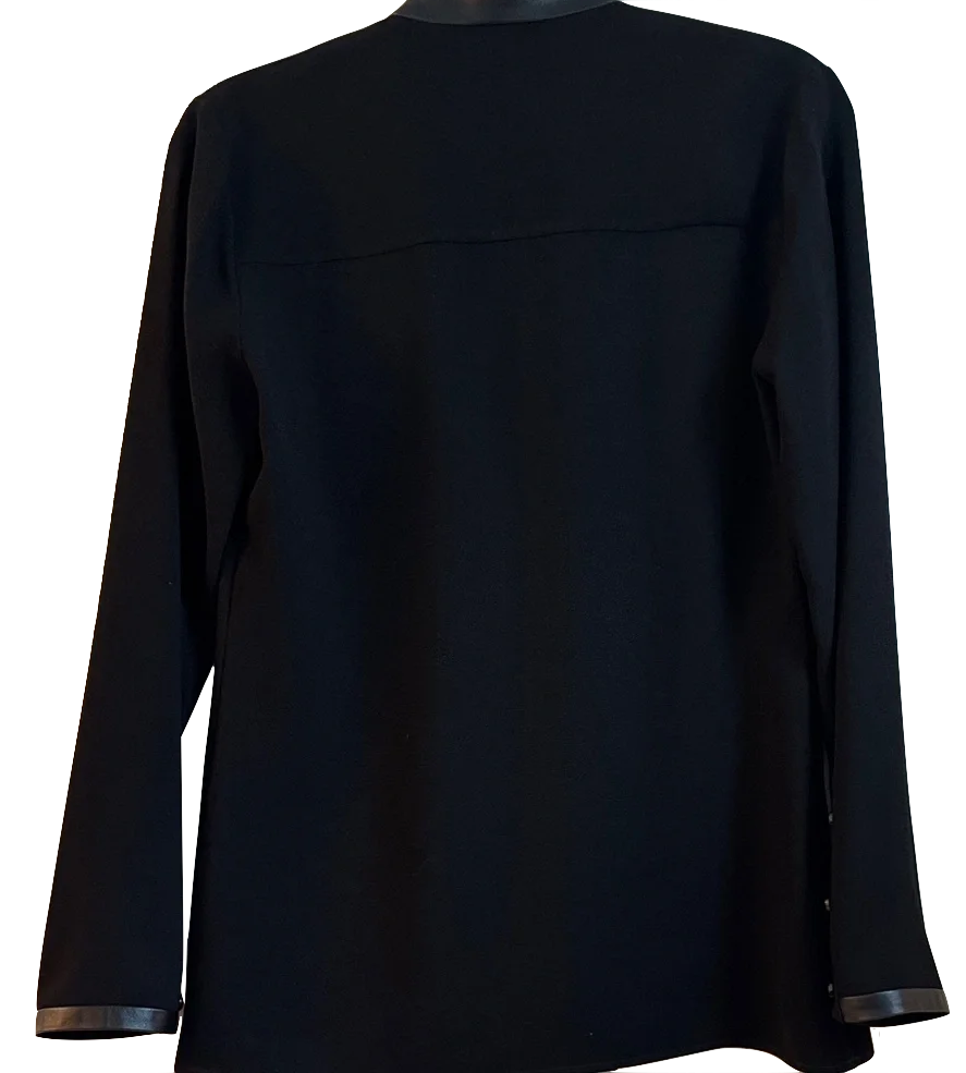 Gucci Italy. Black Coat/Blouse with Leather Trim Detail Accents