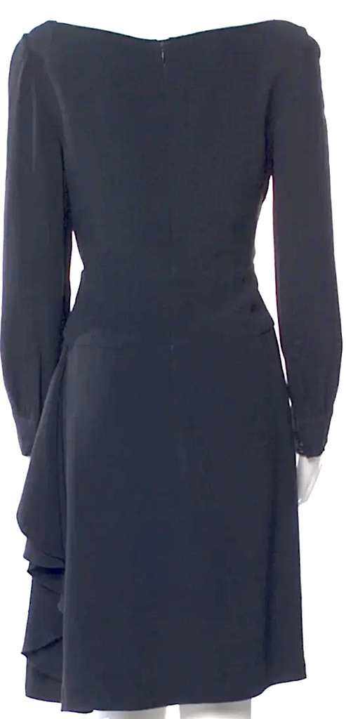 Prada Italy. 2013 Collection Black Long-Sleeve Draped Back Dress