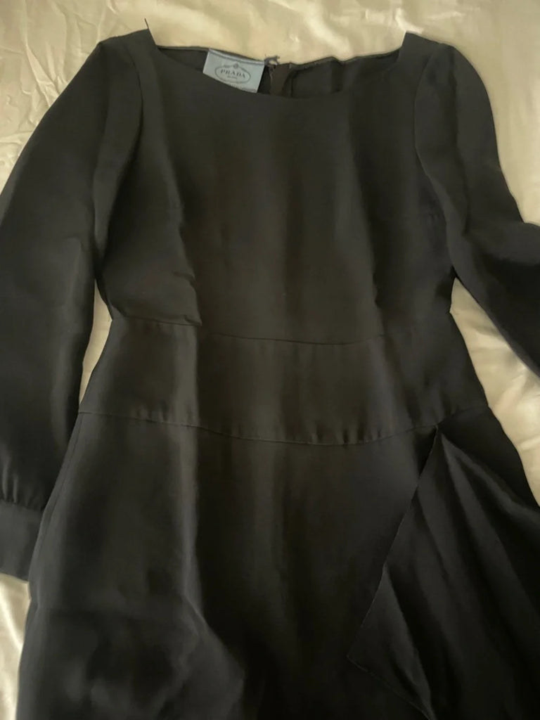 Prada Italy. 2013 Collection Black Long-Sleeve Draped Back Dress