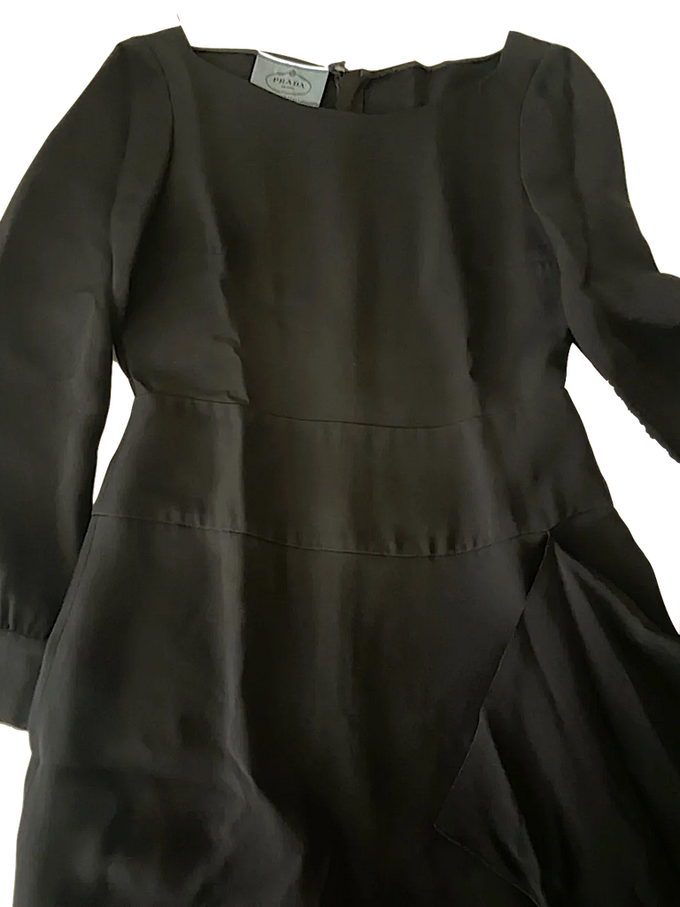 Prada Italy. 2013 Collection Black Long-Sleeve Draped Back Dress