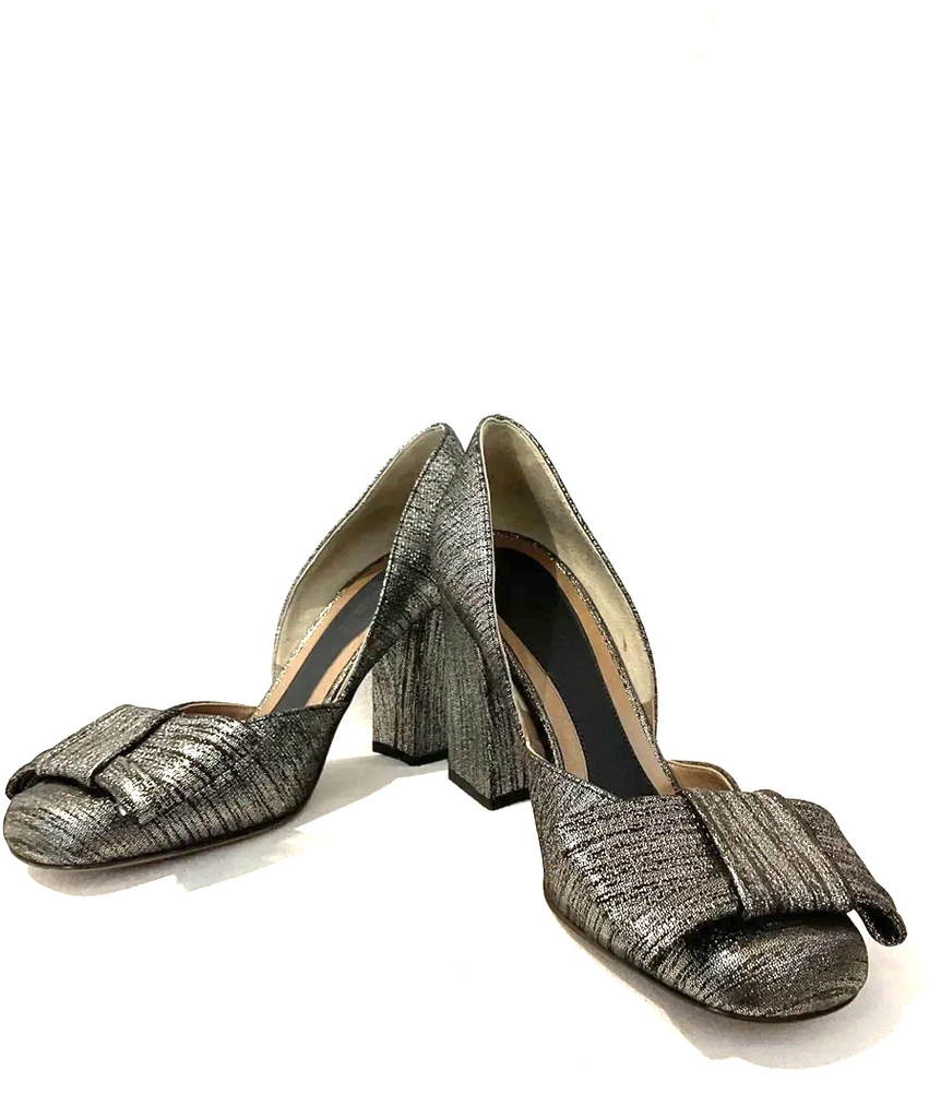 Marni Italy. Metallic Silver Block Heels/Bow Details SZ 37