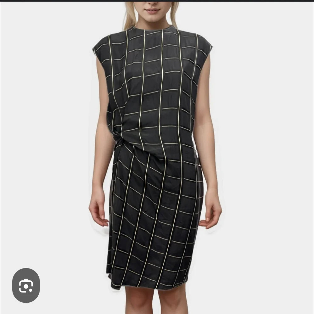 Lanvin Paris. 2015 COLLECTION Black Dress with Cream Windowpane Check