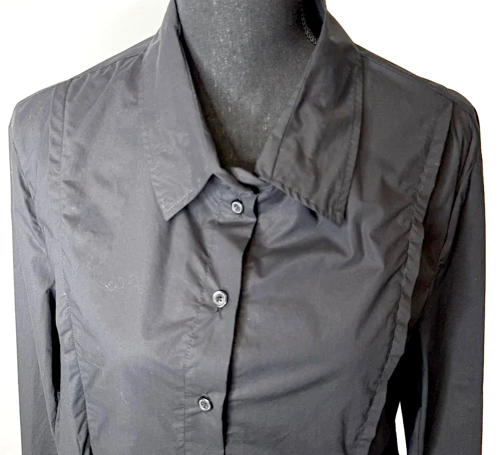 Rundholz GERMANY. Black Cotton Pleated Button Down Shirt Blouse