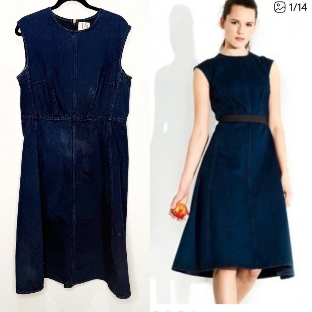 Lanvin PARIS. Acne Blue Denim Fit Flare Dress Belt