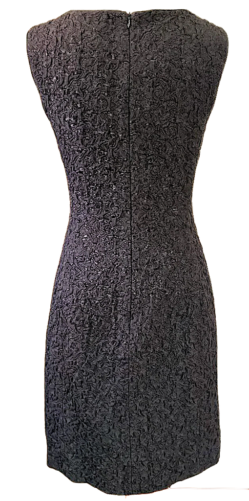 Max Mara ITALY. Black Textured Wool Floral Sheath Dress