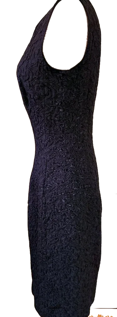 Max Mara ITALY. Black Textured Wool Floral Sheath Dress