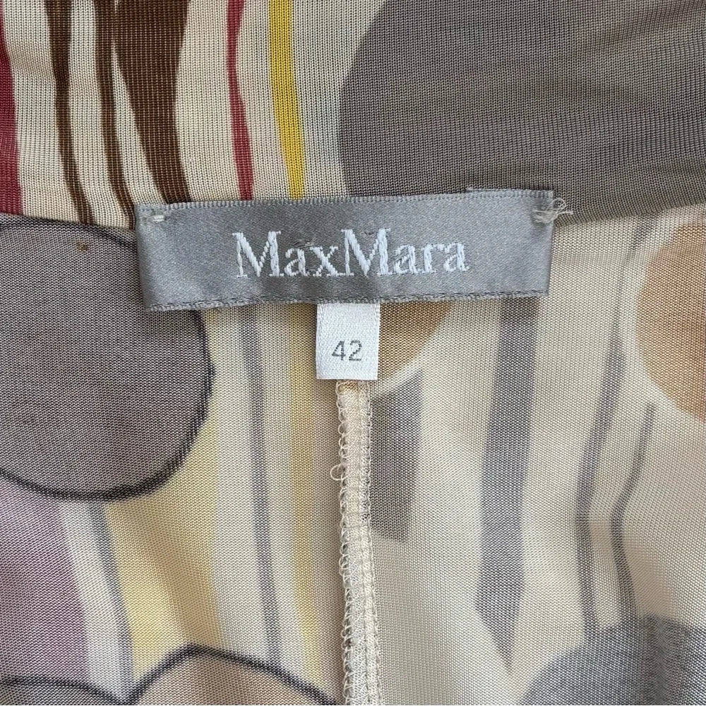 MAX MARA Italy. Silk Blend Abstract Print Ruched Halter Midi Dress