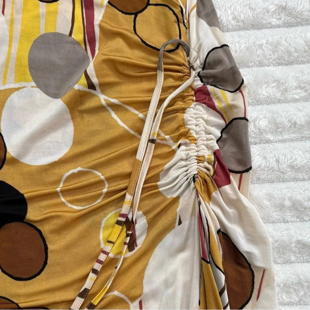 MAX MARA Italy. Silk Blend Abstract Print Ruched Halter Midi Dress