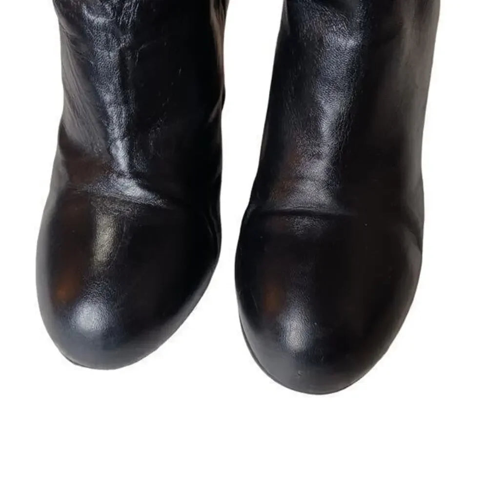 MARNI ITALY. Black Lambskin Leather Ankle Booties Moto Style Heeled Boots