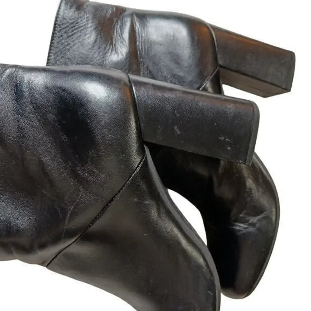 MARNI ITALY. Black Lambskin Leather Ankle Booties Moto Style Heeled Boots