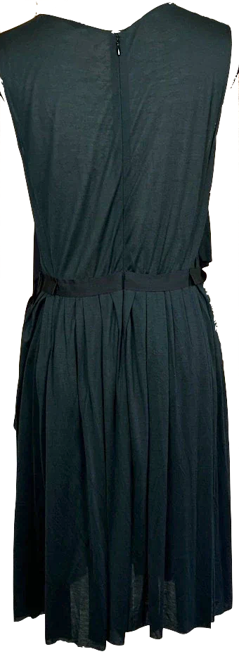 Nina Ricci Paris. Black Silk symmetrical Ruffle Midi Dress