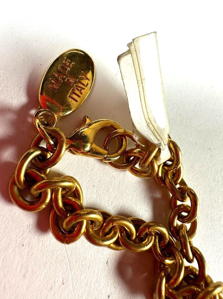 Vintage 90's Italian Goldplated Hammered Circle Pendant Necklace Mod Black White Lutcite