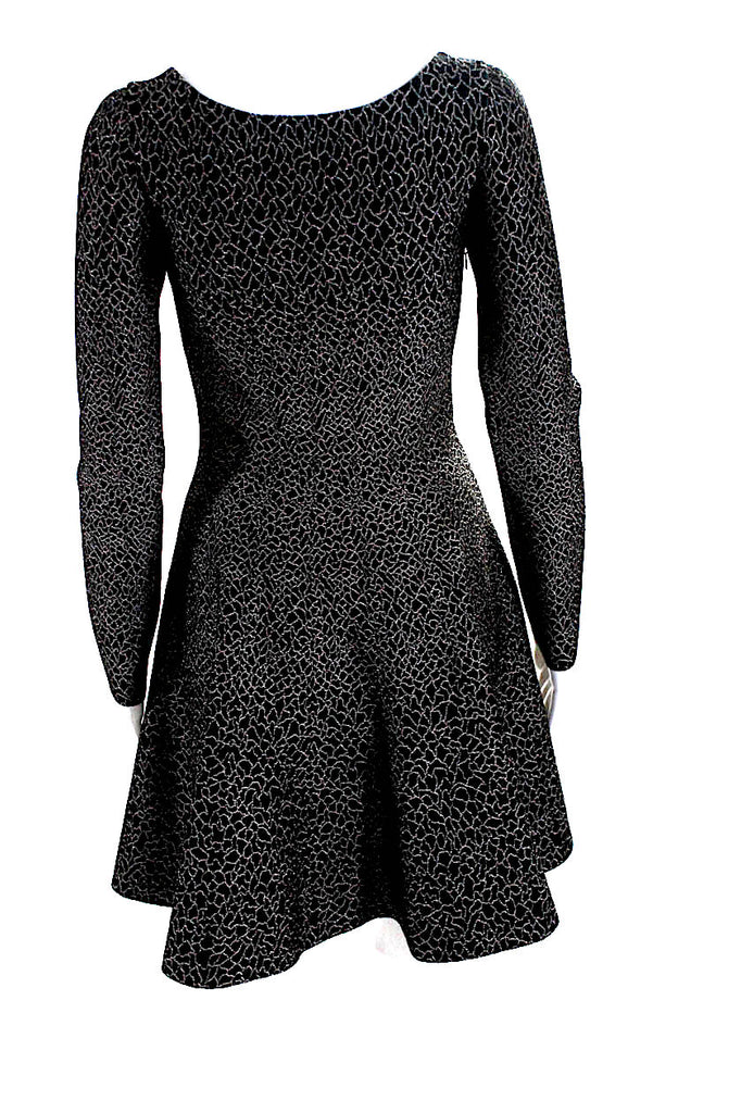 Azzedine Alaia Paris. Vintage Black Metallic Knit Square Neck Mini Flare Dress