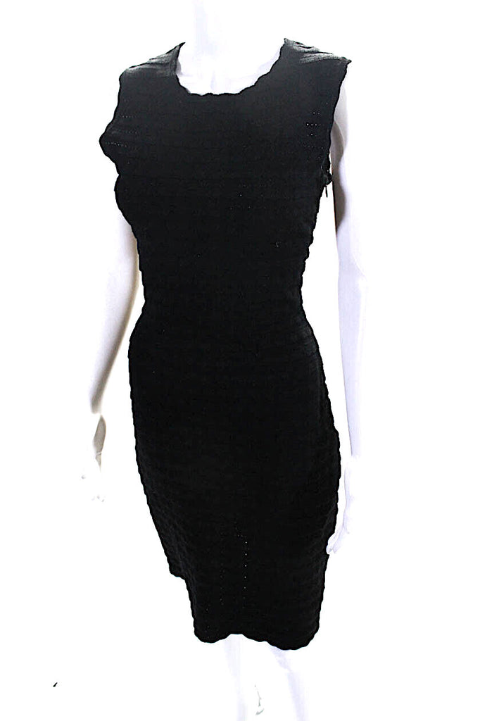 Azzedine Alaia Paris. Black Textured Knit Sheath Dress