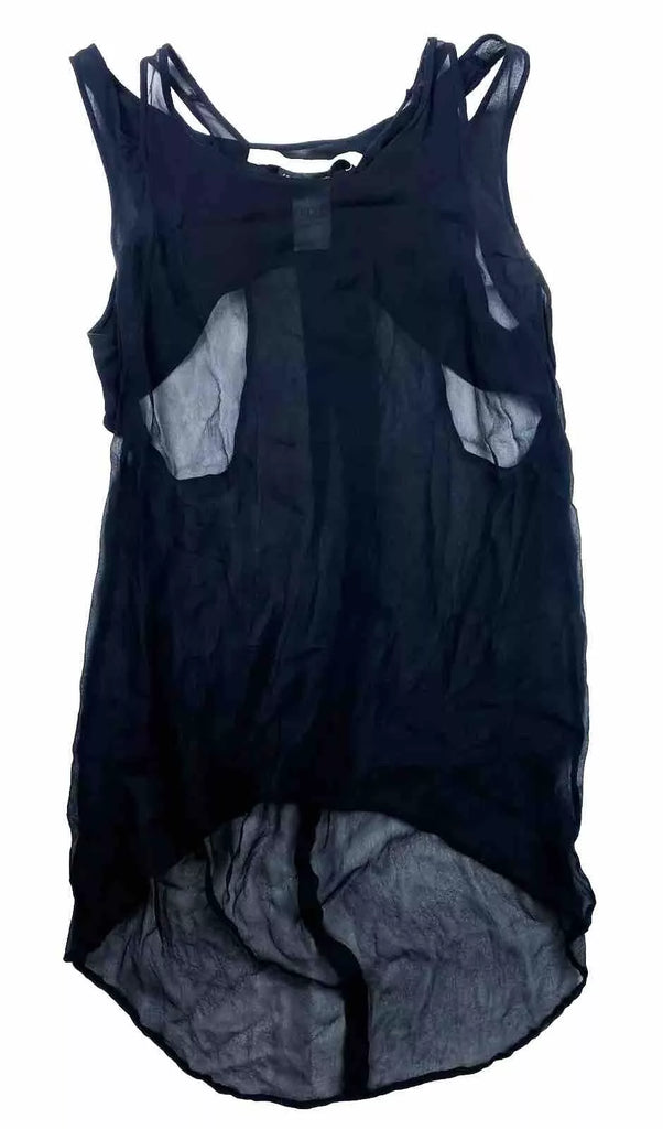 Isabel Benenato Italy. Dark Blue Sleeveless Silk High Neck Layered Top Blouse / Tunic