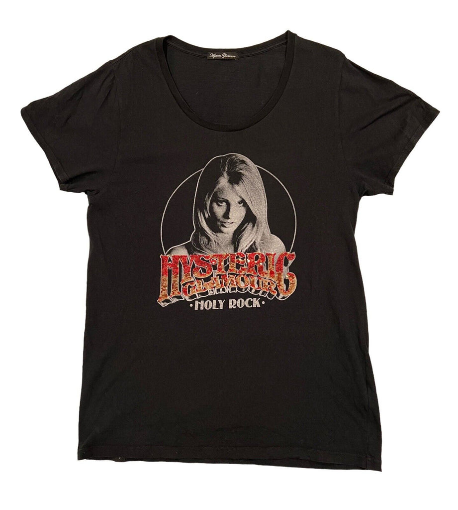 Hysteric Glamour Japan. Black “Hysteric Glamour Holy Rock” Sequined Logo Short Sleeve Tee