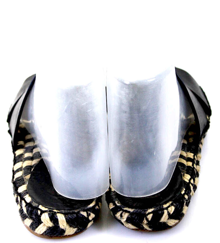 Proenza Schouler NY. Black/Beige Leather Striped Flat Sandals SZ 8.5
