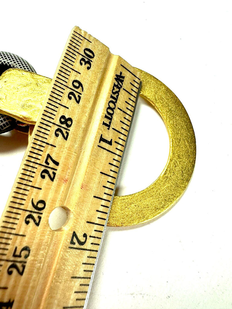 Vintage 90's Italian Goldplated Hammered Circle Pendant Necklace Mod Black White Lutcite